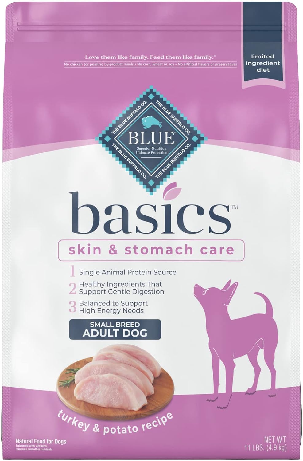 Blue Basics Limited Ingredient Diet Small Breed Adult Turkey and Potato Recipe Dry Dog Food – Gallery Image 1