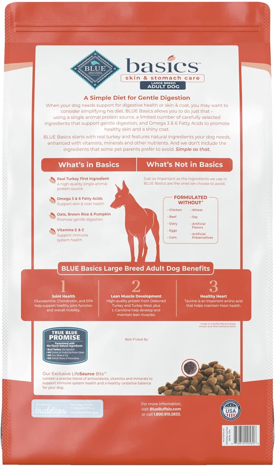 Blue Basics Limited Ingredient Diet Large Breed Adult Turkey and Potato Recipe Dry Dog Food – Gallery Image 3