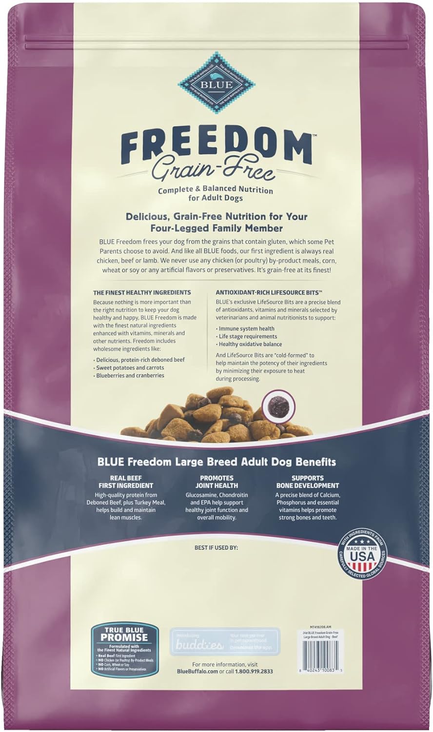 Blue Freedom Large Breed Adult Grain-Free Beef Recipe Dry Dog Food – Gallery Image 3