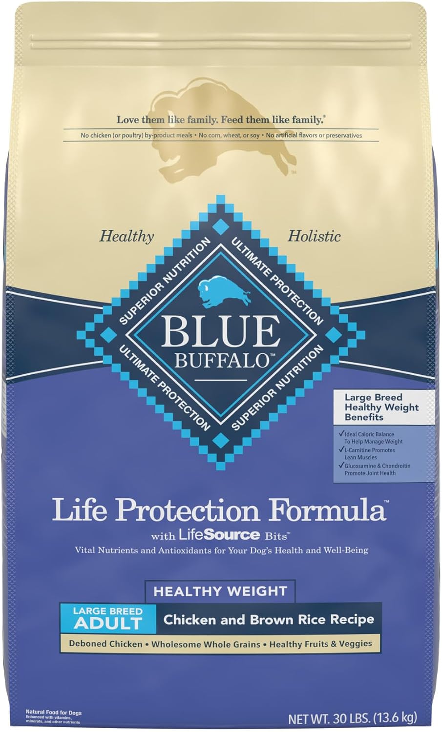 Blue Life Protection Formula Large Breed Adult Healthy Weight Chicken and Brown Rice Recipe Dry Dog Food – Gallery Image 1