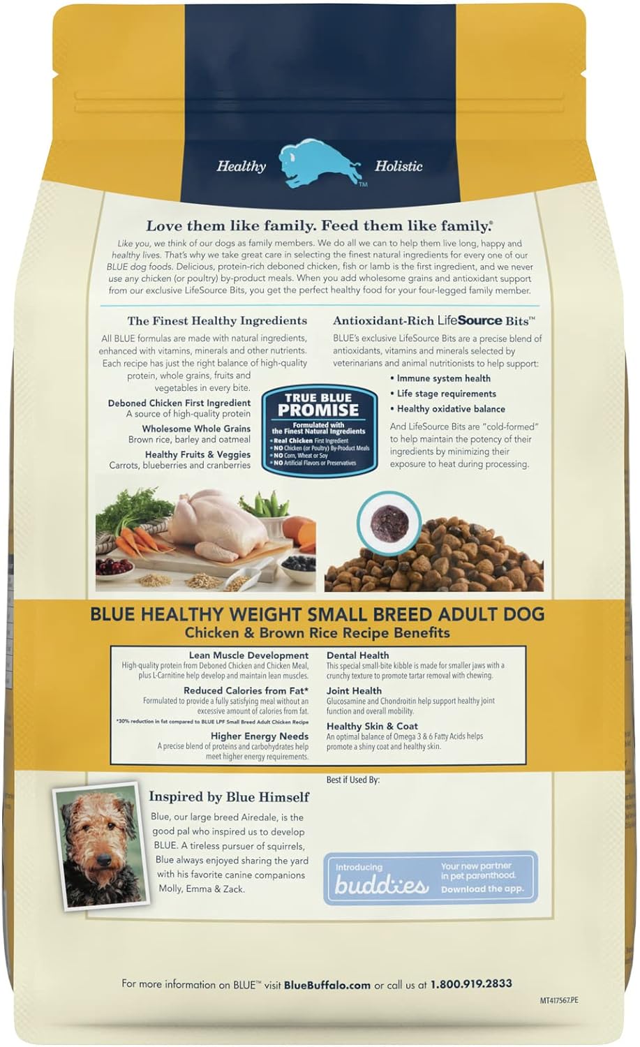 Blue Life Protection Formula Small Breed Adult Healthy Weight Chicken and Brown Rice Recipe Dry Dog Food – Gallery Image 2