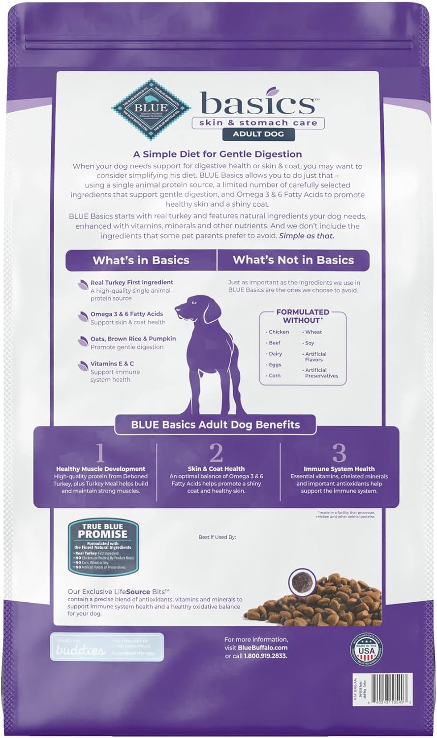 Blue Basics Limited Ingredient Diet Senior Turkey and Potato Recipe Dry Dog Food – Gallery Image 3