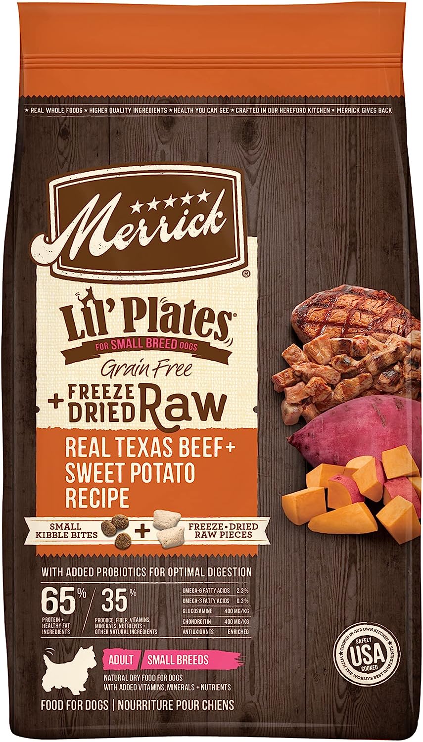 Merrick Lil’ Plates Grain-Free Real Texas Beef + Sweet Potato with Raw Bites Recipe Dry Dog Food – Gallery Image 1