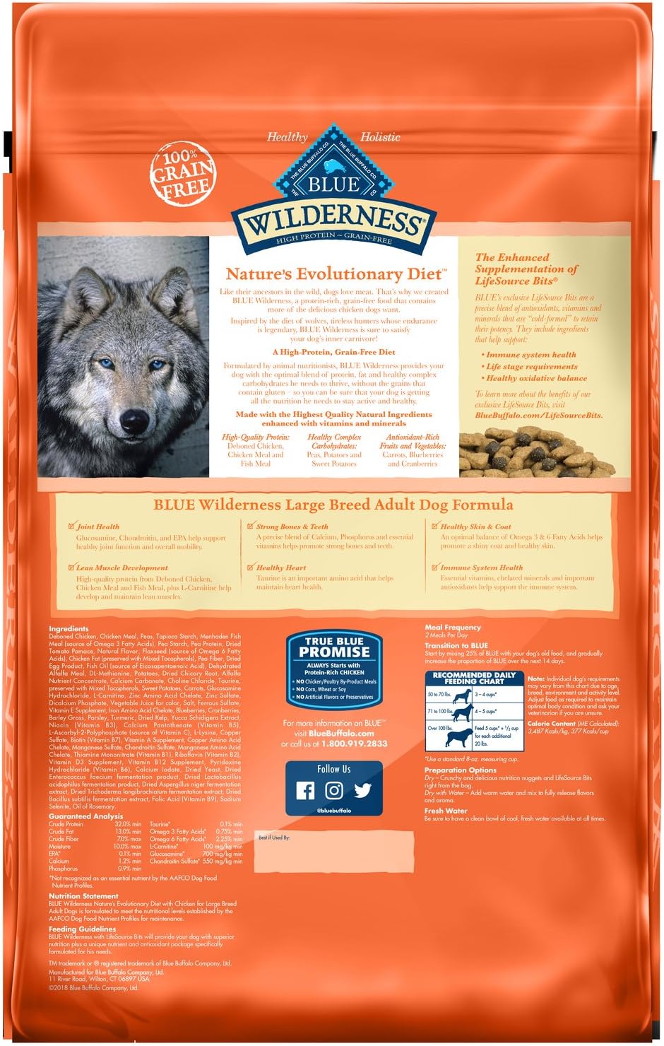 Blue Wilderness Large Breed Adult Chicken Recipe Grain-Free Dry Dog Food – Gallery Image 2