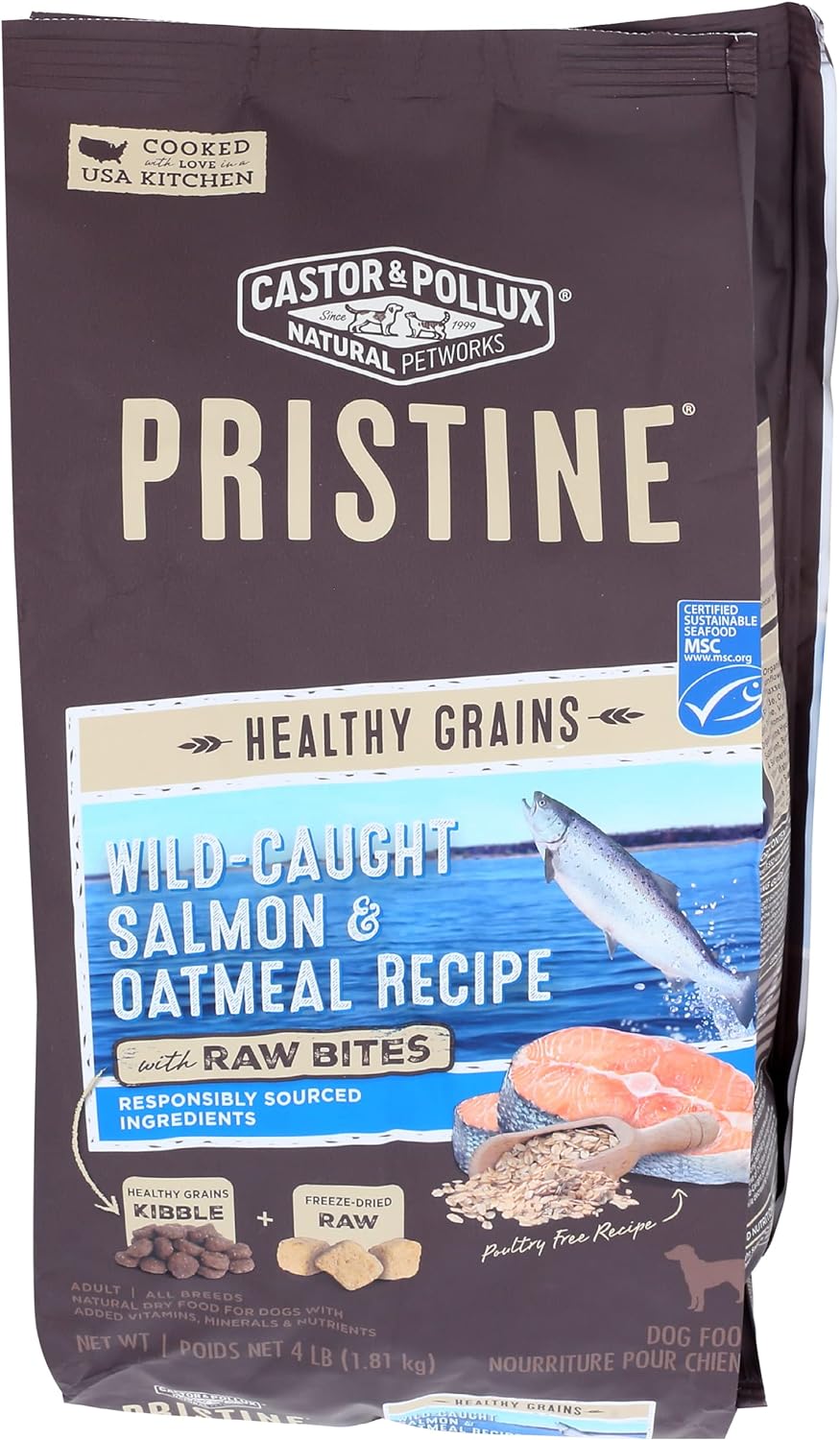 Castor & Pollux Pristine Wild-Caught Salmon & Oatmeal Recipe with Raw Bites Dry Dog Food – Gallery Image 1