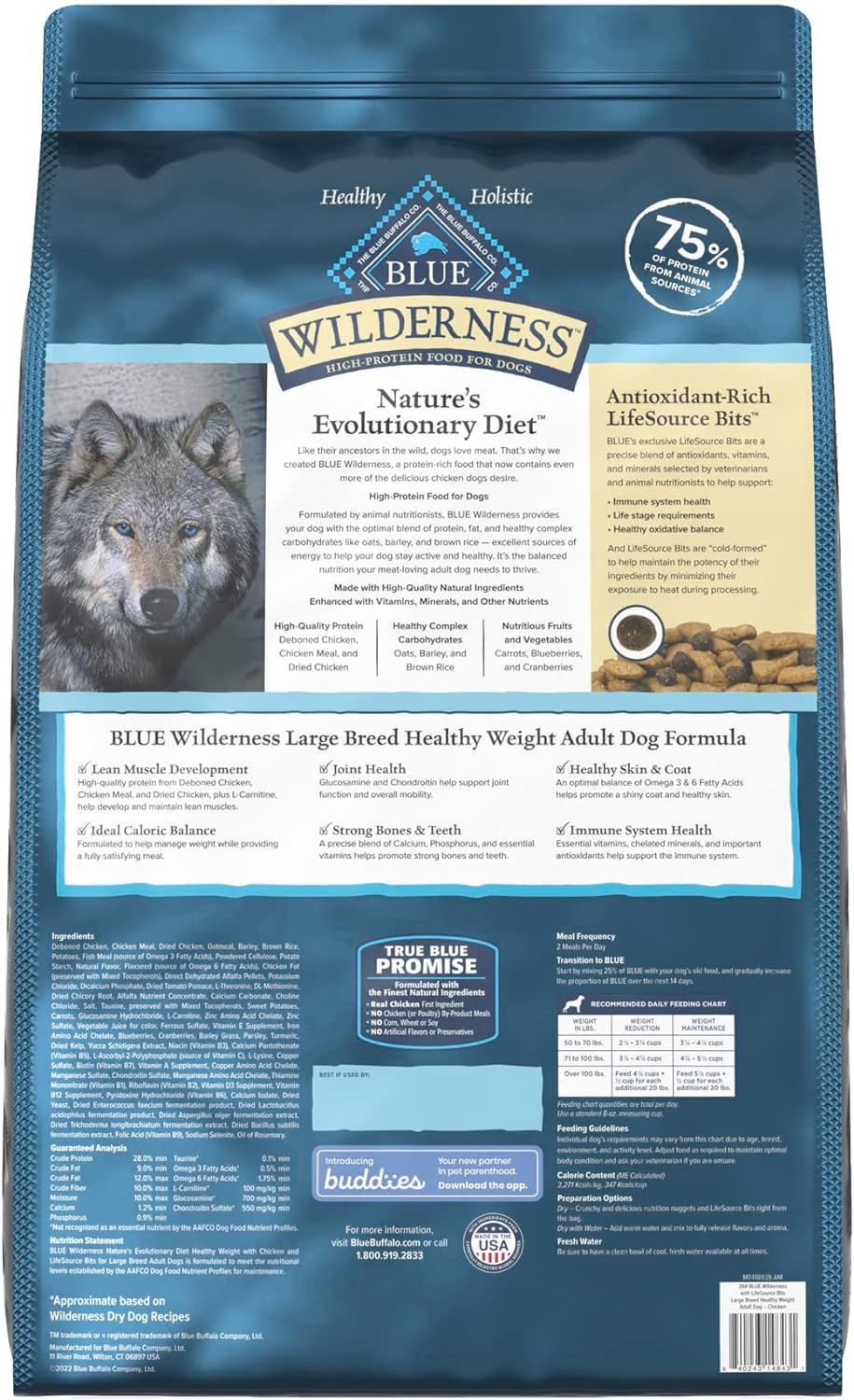 Blue Wilderness Adult Large Breed Healthy Weight Chicken Recipe Grain-Free Dry Dog Food – Gallery Image 2