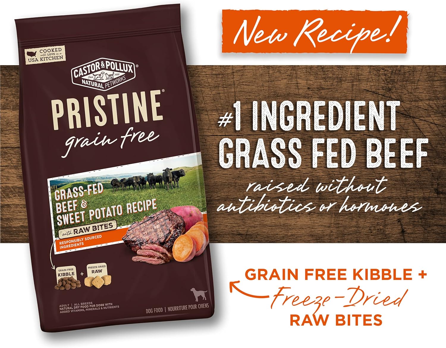 Castor & Pollux Pristine Grain-Free Grass-Fed Beef & Sweet Potato Recipe with Raw Bites Dry Dog Food – Gallery Image 2