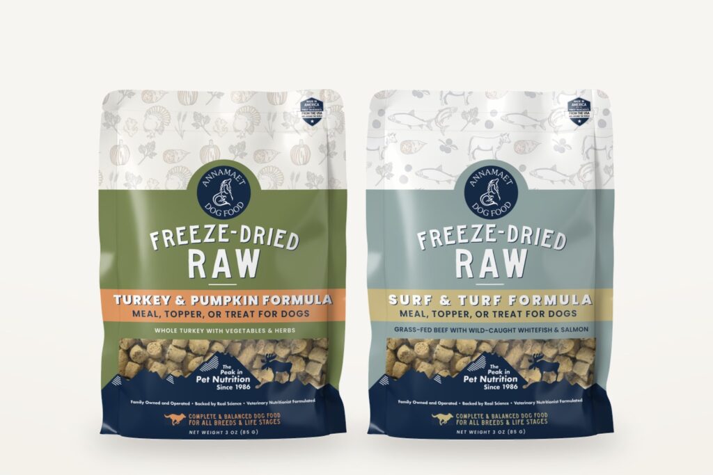 Annamaet dog food packagings