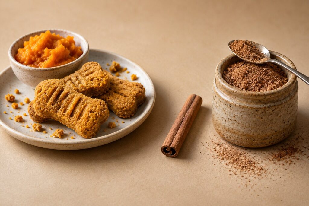 Can Dogs Eat Nutmeg? Why This Fall Spice Is A Never Food 1 Pumpkin treats and pie sit near an open jar of ground nutmeg on a ceramic plate