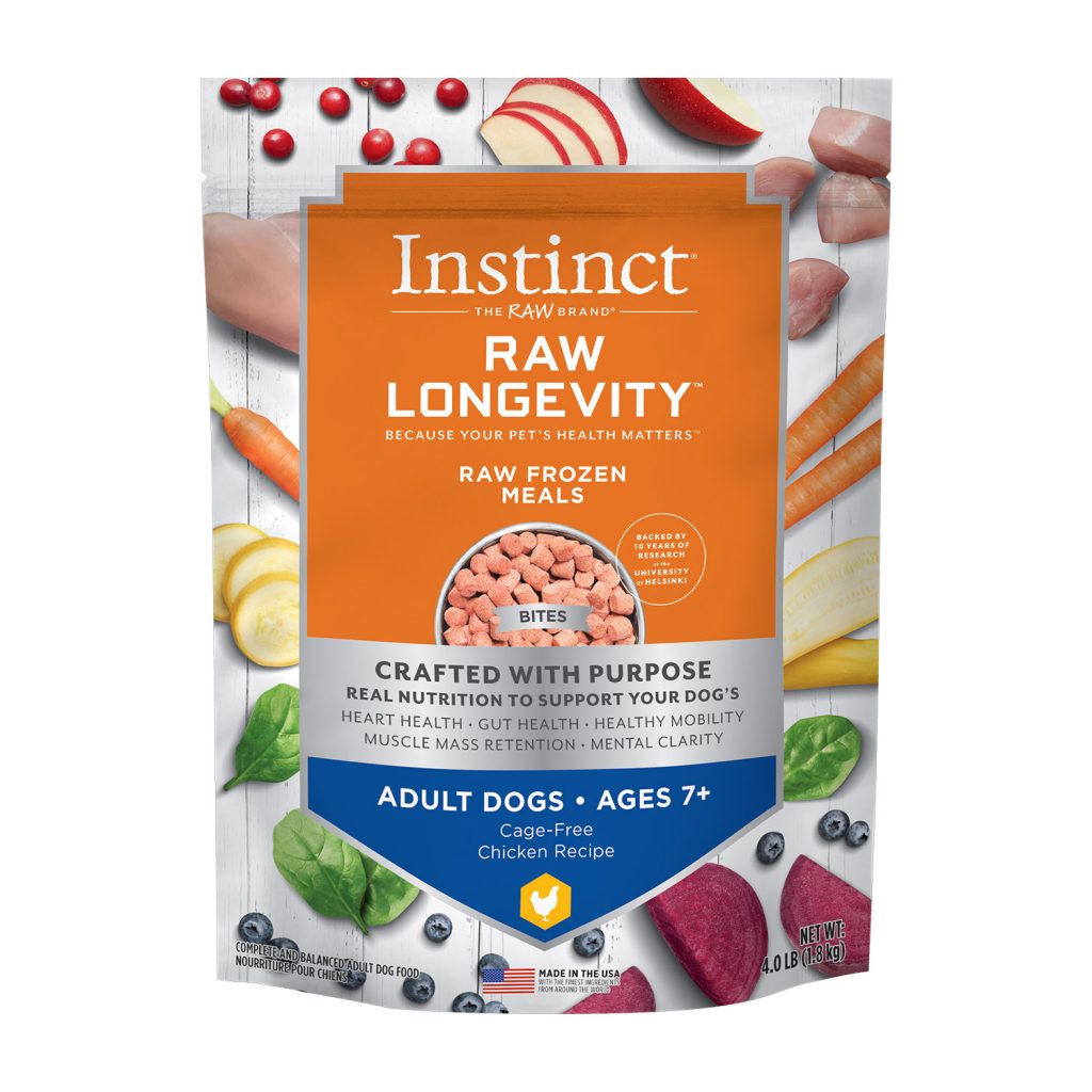 Instinct Raw Longevity Bites CageFree Chicken Recipe for Adults Ages 7+ Frozen Dog Food Review