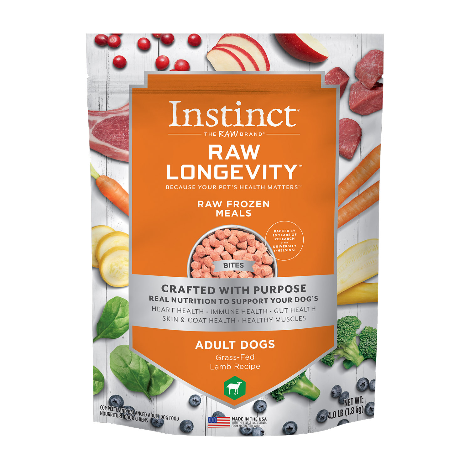 instinct-raw-longevity-bites-grass-fed-lamb-recipe-frozen-dog-food-review