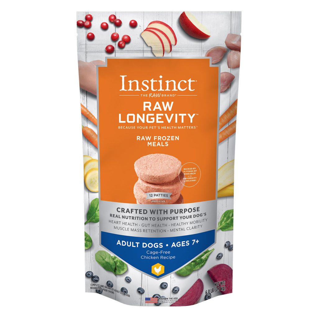 Instinct Raw Longevity Patties Cage-Free Chicken Recipe for Adults Ages 7+ Frozen Dog Food