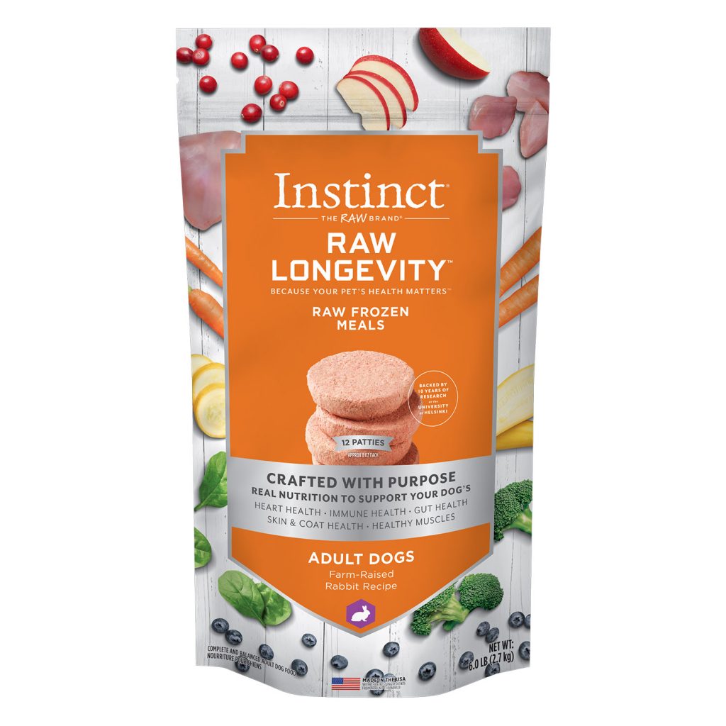Instinct Raw Longevity Patties Farm-Raised Rabbit Recipe Frozen Dog Food