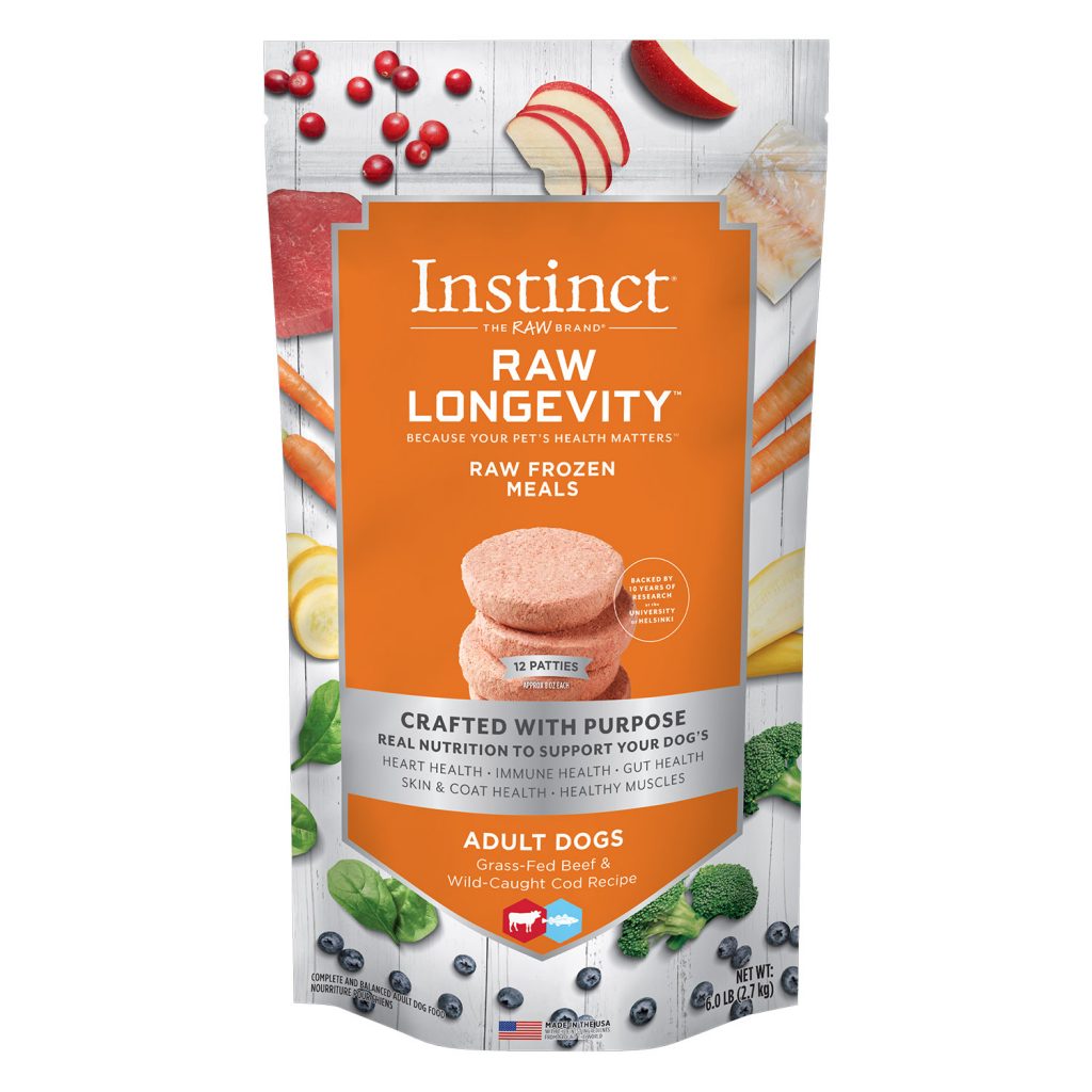 Instinct Raw Longevity Patties Grass-Fed Beef & Wild-Caught Cod Recipe Frozen Dog Food
