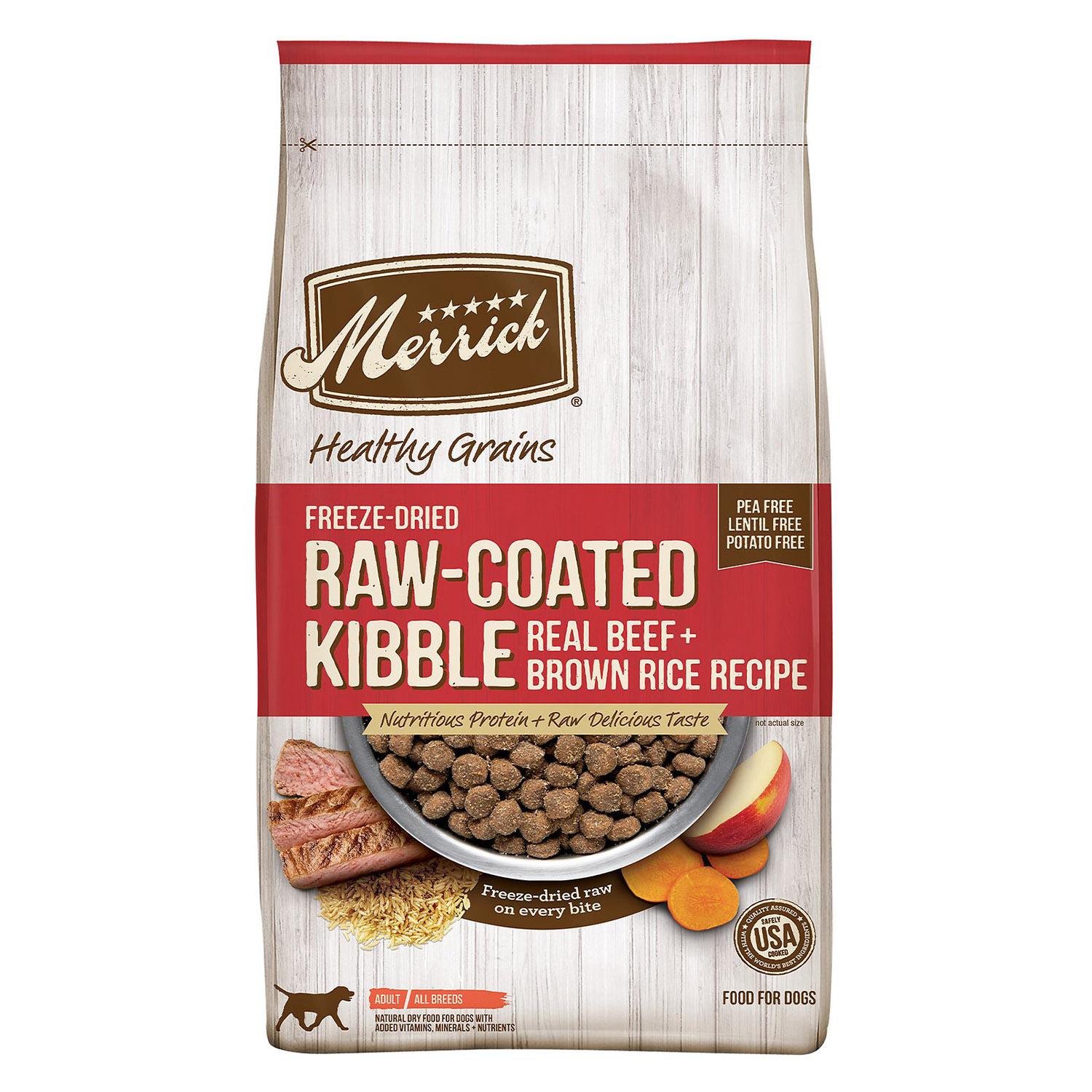 Merrick Healthy Grains Freeze-Dried Raw-Coated Kibble Real Beef + Brown ...