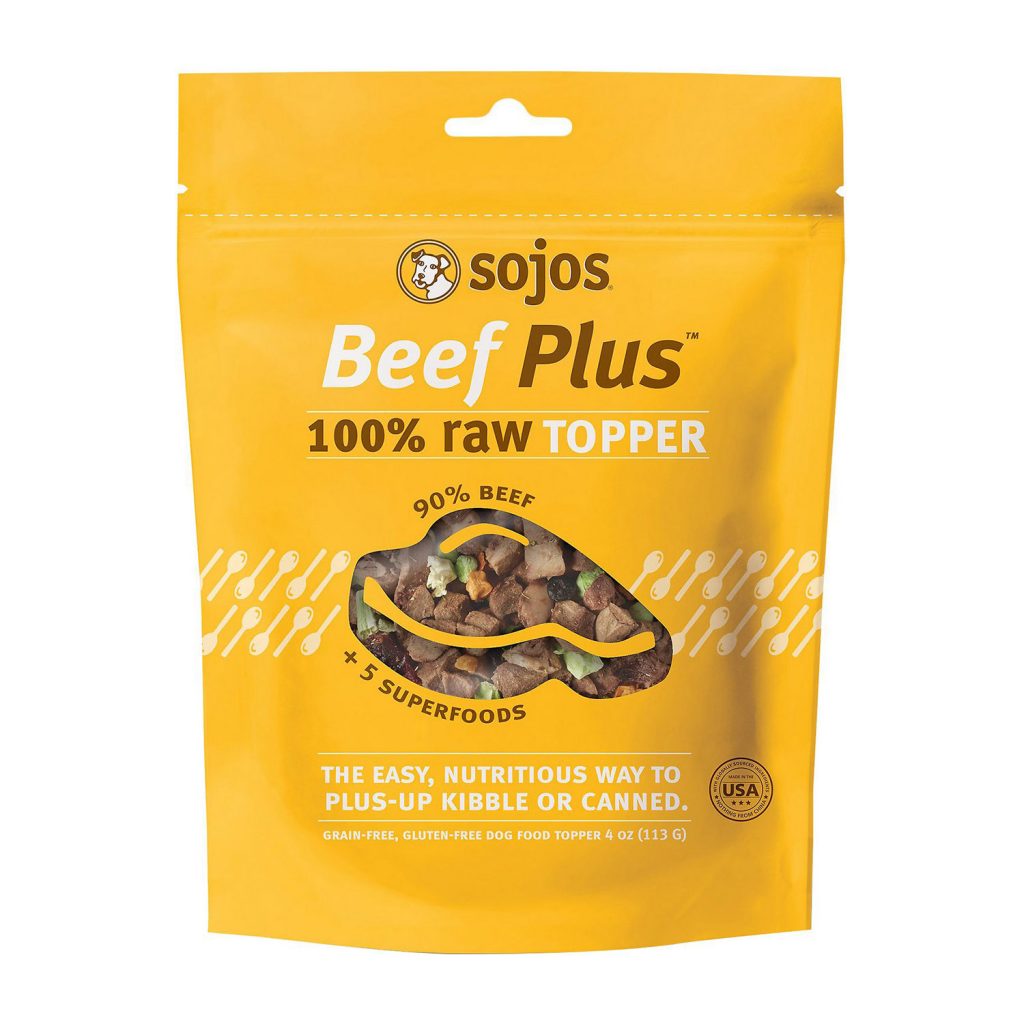 Sojos Beef Plus Raw Dog Food Topper In The Kibble