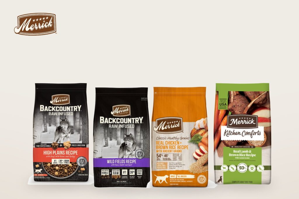 Merrick dog food packagings