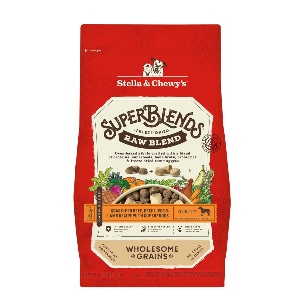 Stella & Chewy’s SuperBlends Beef & Lamb : Raw Blend Oven Baked Kibble with Superfoods, Antioxidants & Probiotics Dry Dog Food