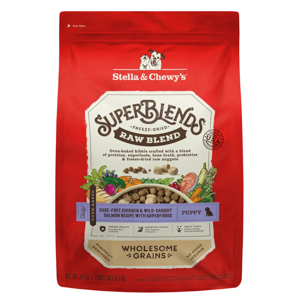 Stella & Chewy’s SuperBlends Raw Blend Puppy Kibble: Chicken, Salmon + Superfoods Dry Dog Food