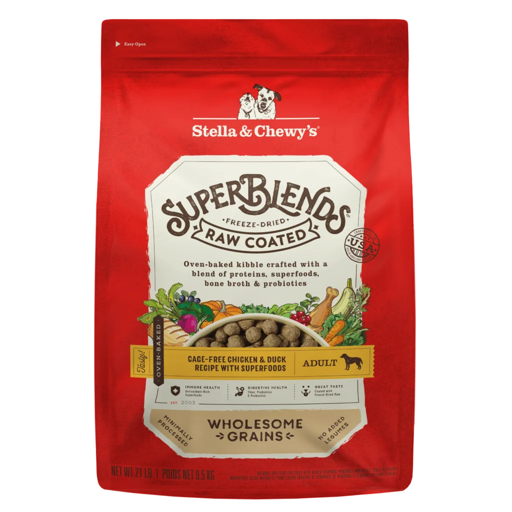Stella & Chewy’s SuperBlends Chicken & Duck : Raw Coated Oven Baked Kibble with Superfoods, Antioxidants & Probiotics Dry Dog Food