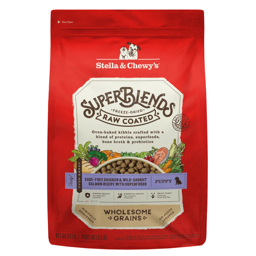 Stella & Chewy’s SuperBlends Chicken & Salmon Dry Puppy Food: Raw Coated Oven Baked Kibble with Superfoods, Antioxidants & Probiotics Dry Dog Food