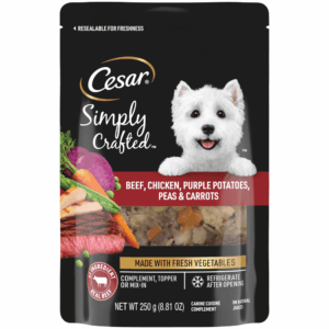Cesar Simply Crafted Beef, Chicken, Purple Potatoes, Peas & Carrots Dog Food Topper
