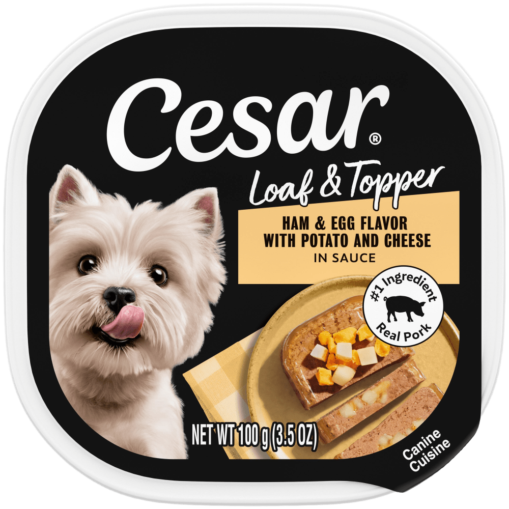 Cesar Loaf & Topper in Sauce Ham & Egg with Potato & Cheese Wet Dog Food