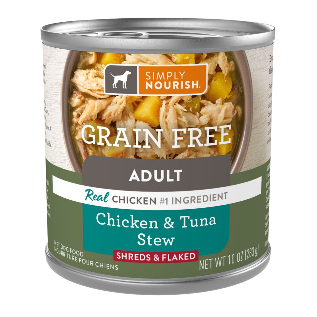 Simply Nourish Grain Free – Shreds & Flaked, Chicken & Tuna Stew Wet Dog Food
