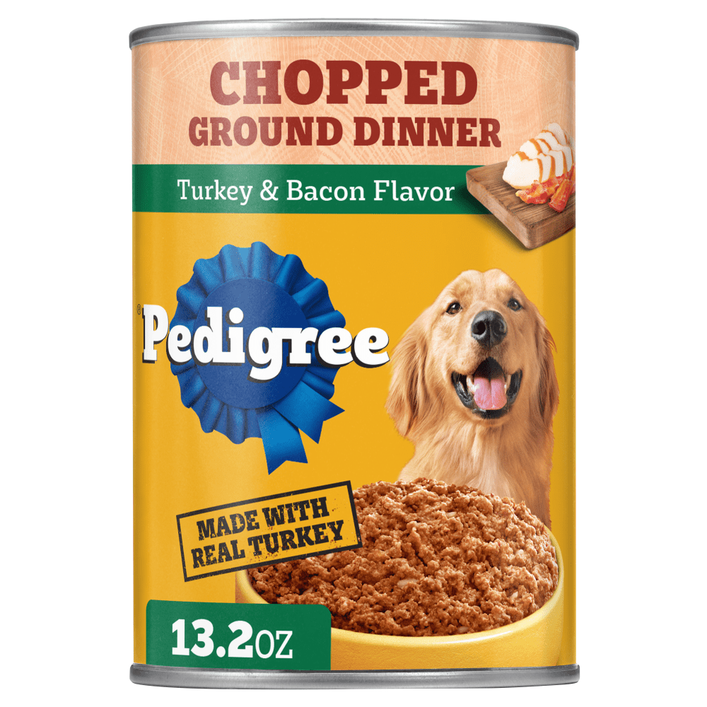 Pedigree Chopped Ground Dinner Adult Can, Turkey & Bacon Wet Dog Food