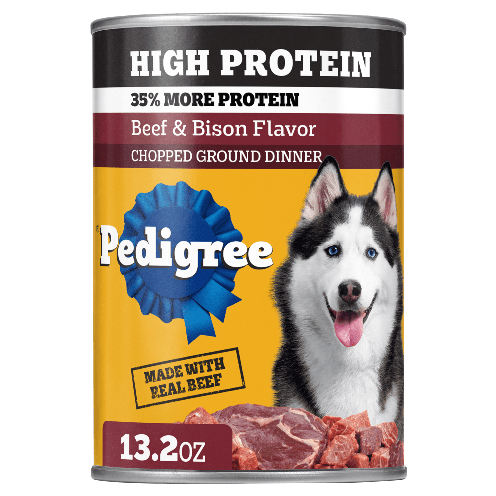 Pedigree High Protein Chopped Ground Dinner Can, Beef & Bison Wet Dog Food
