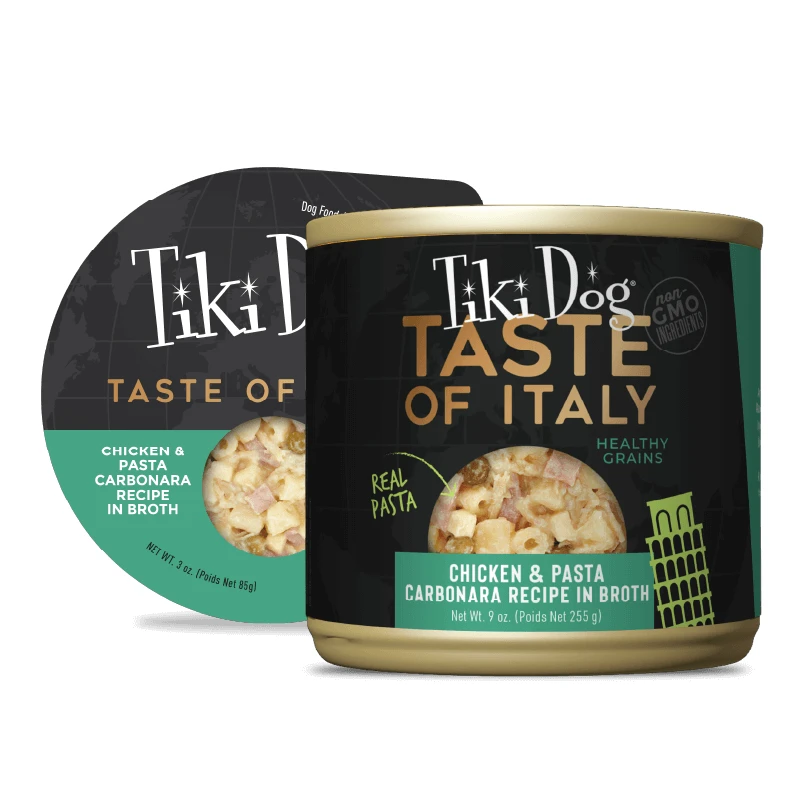 Tiki Dog Taste of the World Chicken & Pasta Carbonara Recipe Wet Dog Food