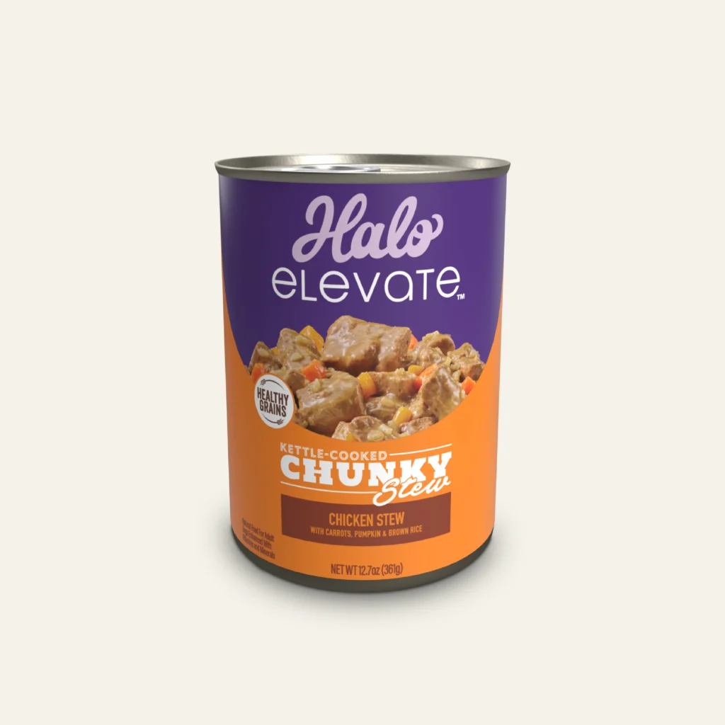 Halo Elevate Kettle Cooked Chunky Healthy Grains Chicken Stew w/ Carrots, P Wet Dog Food