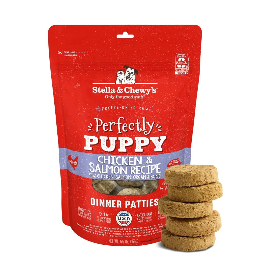 Stella & Chewy’s Raw Puppy Patties Chicken & Salmon Perfectly Puppy Dinner Patties Freeze-Dried Dog Food