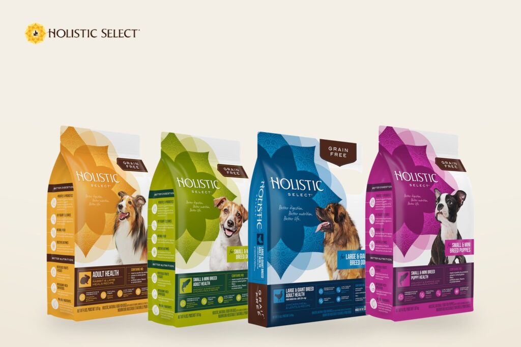 Holistic Select dog food packagings