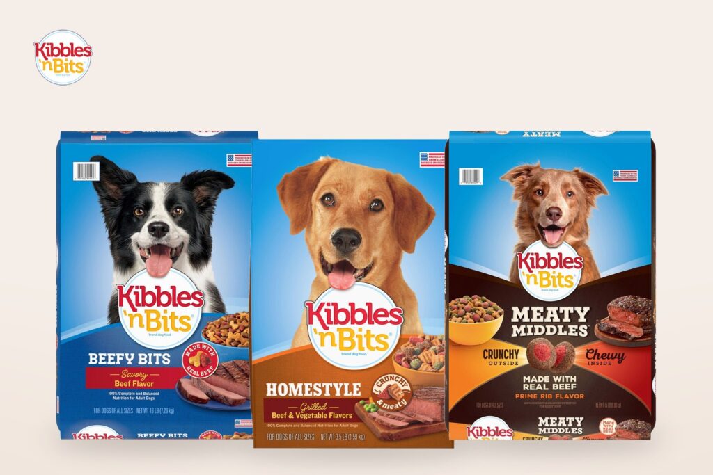 Kibbles n Bits dog food packagings