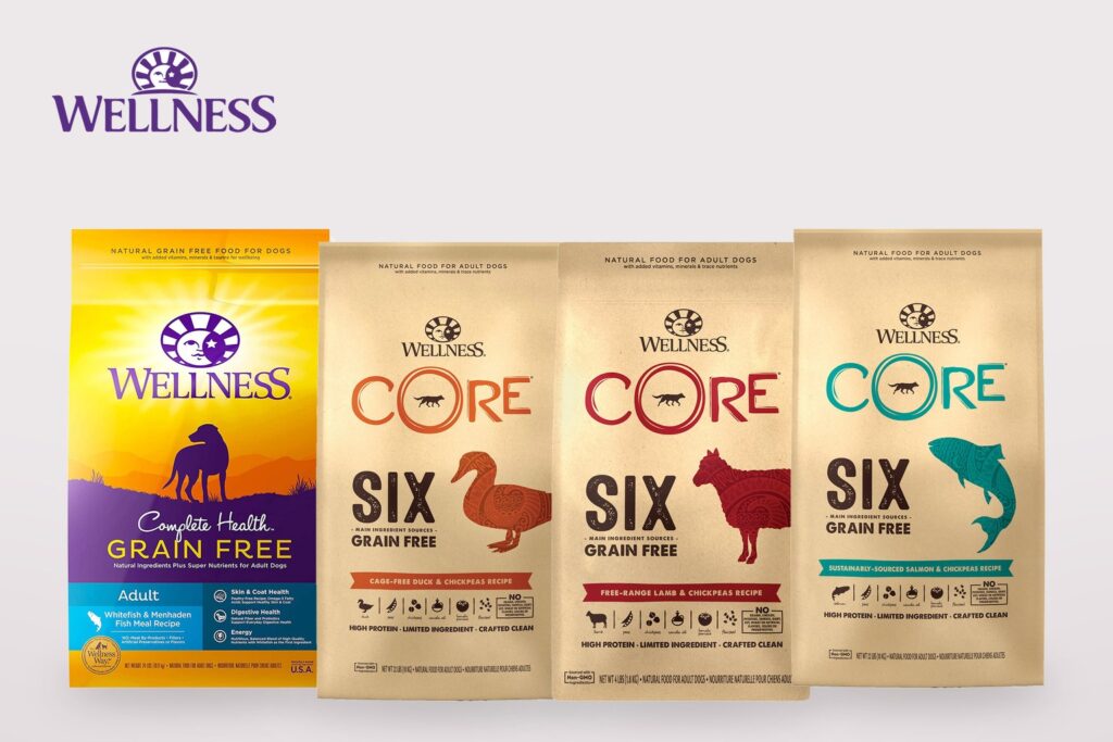 Wellness dog food packagings